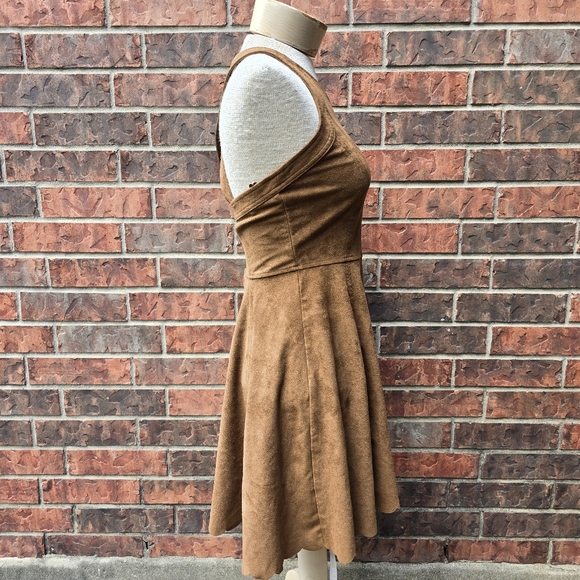 Express Women Brown Suede Like Dress Size Small Scalloped Hem Sleeveless - Picture 9 of 15